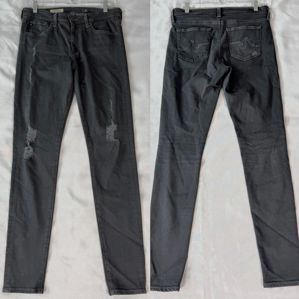 AG Adriano Goldschmied Skinny Jeans Sz 29‎ Off Black Gray Wash  Moto Distressed